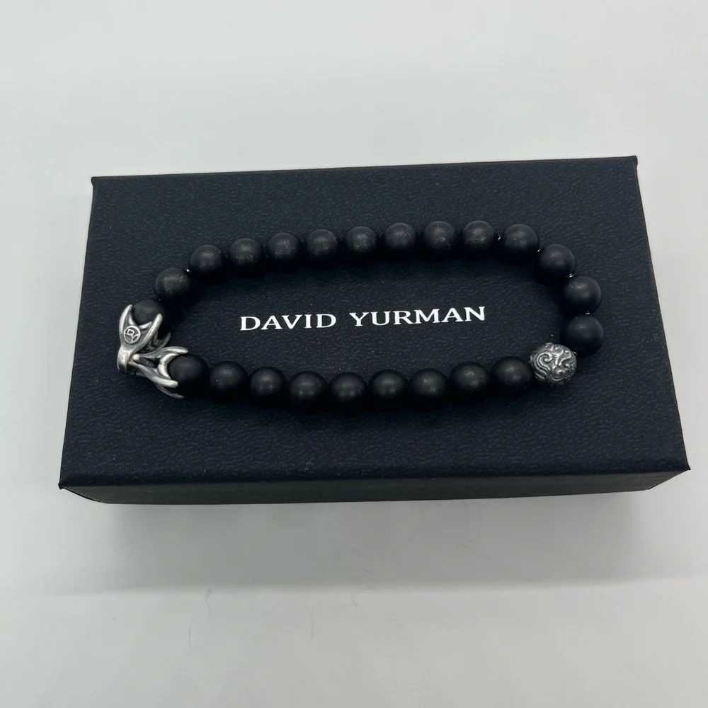 David Yurman black onyx spiritual bead bracelet with waves 8mm